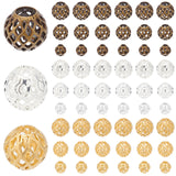 90Pcs 9 Style Brass Hollow Beads, Long-Lasting Plated, Round, Mixed Color, 5~9.5x5.5~9.5mm, Hole: 2~4.2mm, 10pcs/style