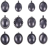 DIY Pendant Making, with Electroplate Alloy Big Pendant Cabochon Settings and Clear Glass Cabochons, Oval, Black, Pendant: Tray: 40x30mm, 50~61x32~47x2~3mm, Hole: 3~7mm, Cabochon: 40x30x8mm, 24pcs/set