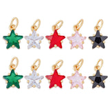 10Pcs 5 Colors Rack Plating Brass Micro Pave Cubic Zirconia Charms, with Jump Rings, Long-Lasting Plated, Cadmium Free & Lead Free, Star, Real 18K Gold Plated, Mixed Color, 10.5x8.5x6mm, jump rings: 5x0.9mm, Hole: 3.2mm, 2pcs/color