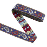 Ethnic Style Embroidery Polyester Ribbons, Floral Pattern, Marine Blue, 1-3/8 inch(34mm), about 7.66 Yards(7m)/Roll