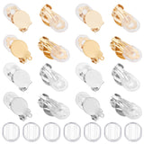 24Pcs 4 Style 304 Stainless Steel Flat Round Clip-on Earring Settings, with 48Pcs Round Flat Pad, Golden & Stainless Steel Color, 16~18x10x7mm, Tray: 9.8mm, 12Pcs/style