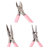 45# Carbon Steel Jewelry Plier Sets, Polishing, Pink, 10.25~12.6x8.2~8.35x0.8~0.85cm, 3pcs/set