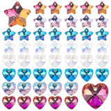 80Pcs 8 Style Electroplate Glass Charms, Faceted, Star & Heart, Mixed Color, 13~14x13.5~14x7~7.5mm, Hole: 1.2mm, 10pcs/style