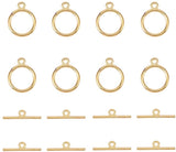 Tibetan Style Toggle Clasps, Flat Round, Cadmium Free & Nickel Free & Lead Free, Golden, Flat Round: 15x2mm, Hole: 2mm, Bar: 21mm, Hole: 2mm