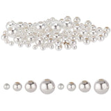 95Pcs 4 Styles 925 Sterling Silver Beads, Seamless Round, Silver, 2~5mm, Hole: 0.7~1.6mm