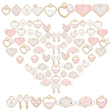 96Pcs 16 Style Light Gold Plated Alloy Enamel Pendants, Heart, Mixed Color, 6pcs/style