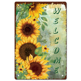 Tinplate Sign Poster, Vertical, for Home Wall Decoration, Rectangle with Word Welcome, Sunflower Pattern, 300x200x0.5mm