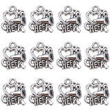 60Pcs Tibetan Style Alloy Message Charms, Heart with Words To Cheer, Antique Silver, 17.7x15.6x3mm, Hole: 2mm