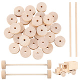 30Pcs Birchwood Wheel, with 15Pcs Birchwood Sticks, DIY Childen Toy Accessories, BurlyWood, Wheel: 28x10mm, Hole: 5mm, Sticks: 150x5mm