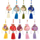9Pcs 9 Colors Flower Pattern Brocade Bag Tassel Pendant Decorations, for Interior Car Mirror Hanging Decorations, Mixed Color, 320mm, 1pc/color