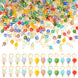 20 Sets Glass Pendants, with Golden Tone Brass Finding, Faceted, Round, Mixed Color, 10x4mm, Hole: 3mm, 24pcs/set, 480pcs/box