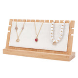 Bamboo Necklace Display Stands, with Old Lace Microfiber, Jewelry Display Rack, L-Shaped, Rectangle, Moccasin, 7.5x25x10cm