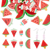 32Pcs 4 Styles Opaque Resin Pendants, Imitation Food, with Platinum Plated Iron Loops, Triangle Watermelon & Watermelon & Ice Cream, Red, 30~39x27~28x8mm, Hole: 2mm, 8pcs/style