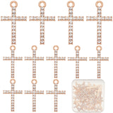 50Pcs Alloy Crystal Rhinestone Pendants, Cross Charms, Cadmium Free & Lead Free, Light Gold, 25.5x15x2mm, Hole: 2mm