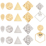 32Pcs 8 Style 304 Stainless Steel Stud Earring Findings, with Ear Nuts/Earring Backs and Hole, Textured & Teardrop & Square & Triangle, Golden & Stainless Steel Color, 10~19x6~19, Hole: 1~1.4mm, Pin: 0.7~0.8mm, 4Pcs/style