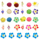 60Pcs 3 Style Handmade Polymer Clay Links Connectors, with Golden Brass Findings, Mixed Flower, Mixed Color, 9.5x18.5x4mm, Hole: 2~3mm, 20pcs/style