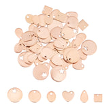 Vacuum Plating 304 Stainless Steel Pendants, Blank Stamping Tag, Flat Round & Heart & Square & Oval & Teardrop, Rose Gold, 60pcs/box