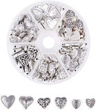 Tibetan Style Alloy Beads, Heart, Antique Silver, Containers: 10.3x1.7cm, 124pcs/box