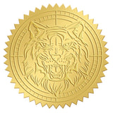 Self Adhesive Gold Foil Embossed Stickers, Medal Decoration Sticker, Tiger Pattern, 50x50mm