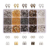 Jewelry Findings Kits, with Iron Cord Ends, Brass Lobster Claw Clasps and Iron Jump Rings, Mixed Color, 5~12x3~7x0.7~2.3mm