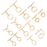 14 Sets 7 Style Brass Toggle Clasps, Long-Lasting Plated, Ring & Rectangle & Heart, Real 18K Gold Plated, 2set/style