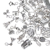 Study Theme Tibetan Style Alloy Pendant Decoration, Lobster Clasp Charms, Clip-on Charms, Stationery/Sports Goods/Vehicle, Antique Silver, 26~48mm, 37 style, 1pc/style, 37pcs/set, 2 sets/box