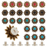 40 Sets 4 Colors  Zinc Alloy Buttons, with Synthetic Turquoise and Iron Screws, for Purse, Bags, Leather Crafts Decoration, Flower, Mixed Color, 14x5mm, Hole: 2.5mm, 10 sets/color