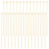 100Pcs Brass Eye Pins, Real 18K Gold Plated, 51x3x0.7mm, 21 Gauge, Hole: 1.5mm