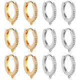 12Pcs 2 Colors Brass Micro Pave Clear Cubic Zirconia Hoop Earring Findings, with Horizontal Loops, Long-Lasting Plated, Platinum & Golden, 15x14x2mm, Hole: 1mm, Pin: 1mm, 6pcs/color