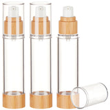 Plastic Vacuum Pump Bottles, with Bamboo, Refillable Travel Eye Cream Lotion Bottle, Column, Sandy Brown, 3.35x15.3cm, Capacity: 50ml(1.69fl. oz)