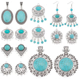 DIY Jewelry Making Finding Kit, Including Tibetan Style Alloy Chandelier Components & Big Pendants, with Synthetic Turquoise, Flat Round & Triangle & Oval, Antique Silver, 35~79x30~62x6~13mm, Hole: 2~5.5mm, 14Pcs/box