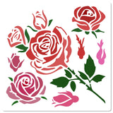 PET Plastic Hollow Out Drawing Painting Stencils Templates, Square, Rose Pattern, 18x18cm