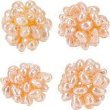 4Pcs Round Handmad Natural Pearl Woven Beads, Seashell Color, 12mm, Hole: 1.5mm