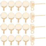 Brass Stud Earring Findings, with Loop, 925 Sterling Silver Pins, Flat Round, Nickel Free, Real 18K Gold Plated, 9x6mm, Hole: 1.8mm, Pin: 0.8mm, 20pcs/box