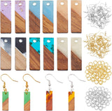 DIY 8 Pairs Rectangle Resin & Walnut Wood Earring Makings, Including Pendants, Brass Earring Hooks & Jump Ring, Golden & Silver, Pendant: 16pcs