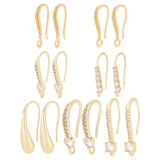 14Pcs 7 Style Brass Micro Pave Cubic Zirconia Earring Hooks Set, Ear Wire with Horizontal Loops, Real 18K Gold Plated, 16.5~23.8x7.5~10x2~4.5mm, Pin: 0.6~1mm, 2Pcs/style