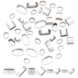 40Pcs 4 Styles 201 Stainless Steel Slide Charms/Slider Beads, For Leather Cord Bracelets Making, Oval, Stainless Steel Color, 3.1~8x8.2~15x5.6~9.2mm, Hole: 6~12.5x3~6.5mm, 10pcs/style