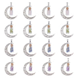 16Pcs 4 Style Column Glass Bottle with Gemstone inside Pendants, with Moon Alloy Finding and 304 Stainless Steel Findings, 41x29x10mm, Hole: 7x4mm, 4pcs/style