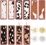 DIY Rectangle with Leopard Print Pendant Drop Earring Making Kit, Including Cowhide Leather Big Pendants with Dyed Wood, Brass Earring Hooks & Jump Rings, Black, Pendants: 56x19x3mm, Hole: 1.2mm, 10pcs/box