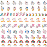 Opaque Resin Cabochons, Glitter Beads, Unicorn Theme/Rainbow, Mixed Color, 19~32x13~36x4.5~8mm, 80pcs/set