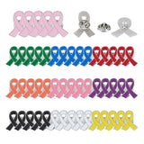 50Pcs 10 Colors Ribbon Enamel Pins, Platinum Tone Alloy Brooches for Backpack Clothes, Mixed Color, 25.5~26x20.5~21x1.5mm, 5pcs/color