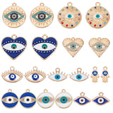 40Pcs 10 Style Alloy Enamel Pendants Light Gold, Flat Round & Hamsa Hand with Evil Eye, Mixed Color, 12.5~25.5x8~24.5x1.5~3mm, Hole: 1.5~2.5mm, 4pcs/style