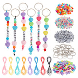DIY Beaded Keychain Making Kit, Including Heart & Letter Acrylic & Seed Beads, Iron Split Key Rings, Waxed Polyester Cord, Mixed Color, 630Pcs/box