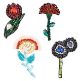 4Pcs 4 Style Felt Clothing Patches, Beading Appliques, with Rhinestone and Glass Seed Beads, Flower, Mixed Color, 76~100x40.5~68x5.5~8mm, 1pc/style