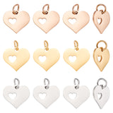 304 Stainless Steel Charms, Heart with Heart, Mixed Color, 12x12.5x1mm, Hole: 3mm, 3 colors, 6pcs/color, 18pcs/box