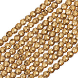 2 Strands Electroplate Non-magnetic Synthetic Hematite Beads Strands, Faceted, Round, Grade A, Golden Plated, 3mm, Hole: 1mm, about 127pcs/strand, 16 inch