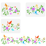 3Pcs 3 Styles PET Hollow Out Drawing Painting Stencils, for DIY Scrapbook, Photo Album, Hummingbird Pattern, 297x210mm, 1pc/style