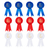 12Pcs 3 Colors Award Satin Ribbon Rosette, Participation Tinplate Badge Pins, Place Medals for Classroom Prize Science Fair Party Celebration, Mixed Color, 163x78x9~14mm, 4pcs/color