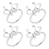 4Pcs Adjustable Brass Ring Components, 6 Claw Prong Settings, Silver, US Size 6(16.5mm), Tray: 13x15mm