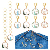 Locking Stitch Markers and Beaded Link Knitting Row Counter Chains, with Cat & Rabbit Alloy Enamel Pendant, Mixed Color, 4~145cm, 10pcs/set